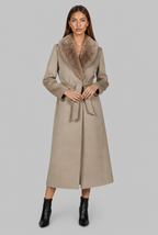 Long Wool Coat with Faux Fur Collar