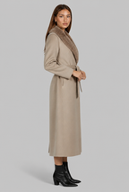 Long Wool Coat with Faux Fur Collar