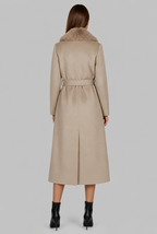 Long Wool Coat with Faux Fur Collar
