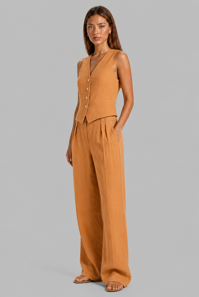 Linen Waistcoat & Wide Leg Trouser Set
