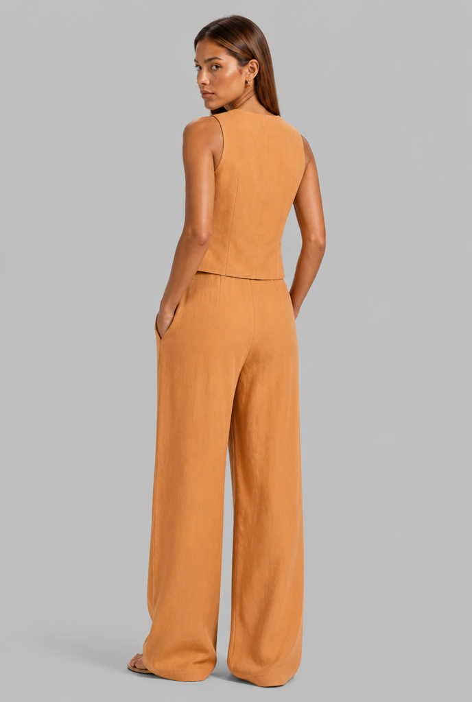 Linen Waistcoat & Wide Leg Trouser Set
