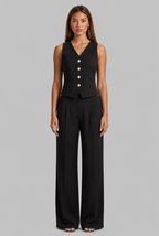 Linen Waistcoat & Wide Leg Trouser Set