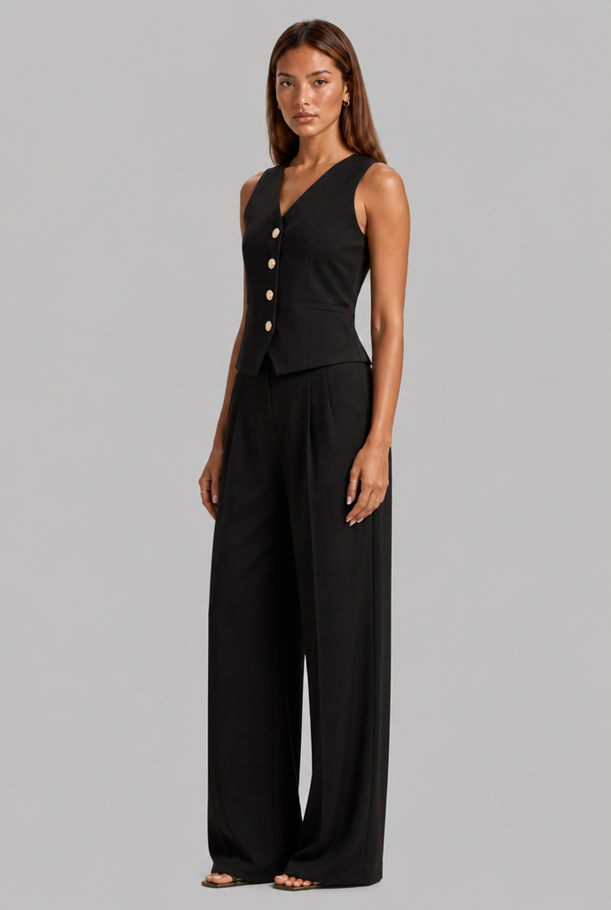 Linen Waistcoat & Wide Leg Trouser Set