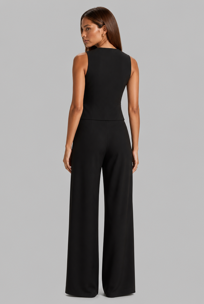 Linen Waistcoat & Wide Leg Trouser Set