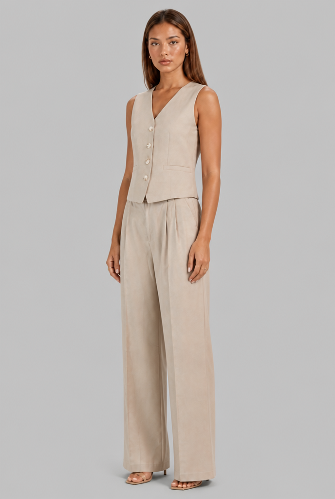 Linen Waistcoat & Wide Leg Trouser Set