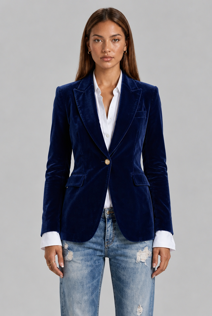 Velvet Blazer with Gold Button