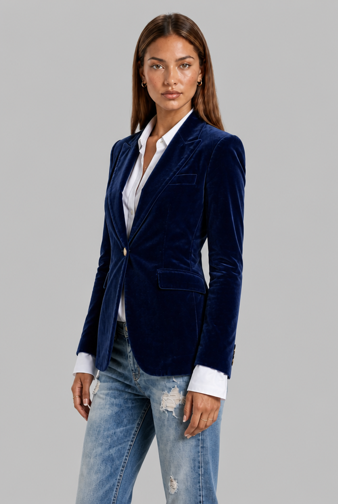 Velvet Blazer with Gold Button