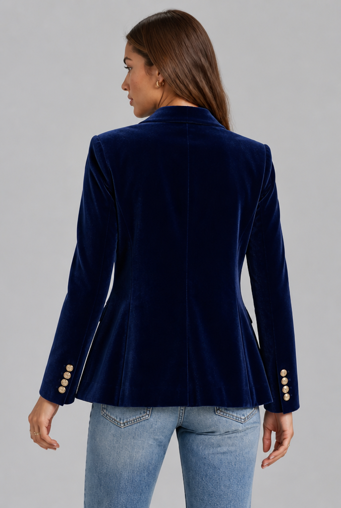 Velvet Blazer with Gold Button