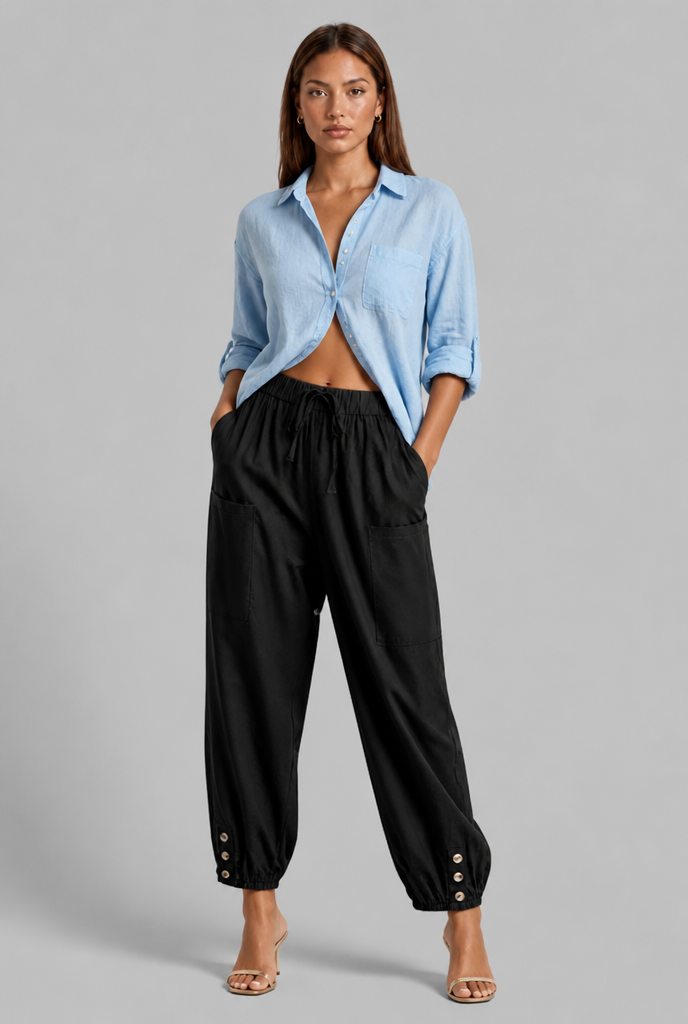 Cropped Trousers with Button Cuff