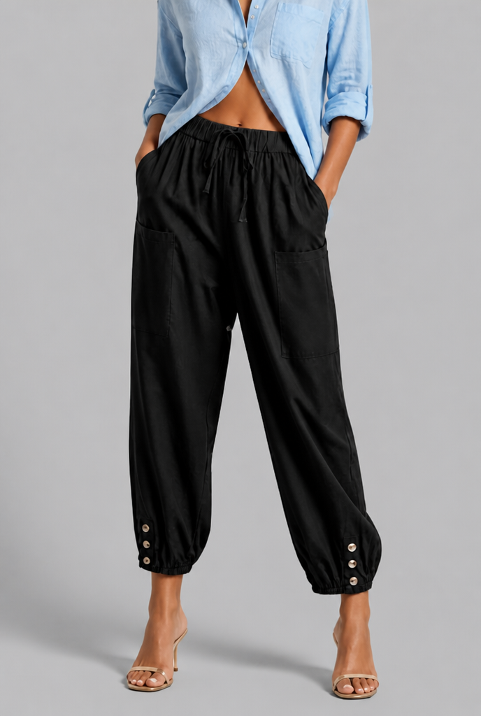 Cropped Trousers with Button Cuff