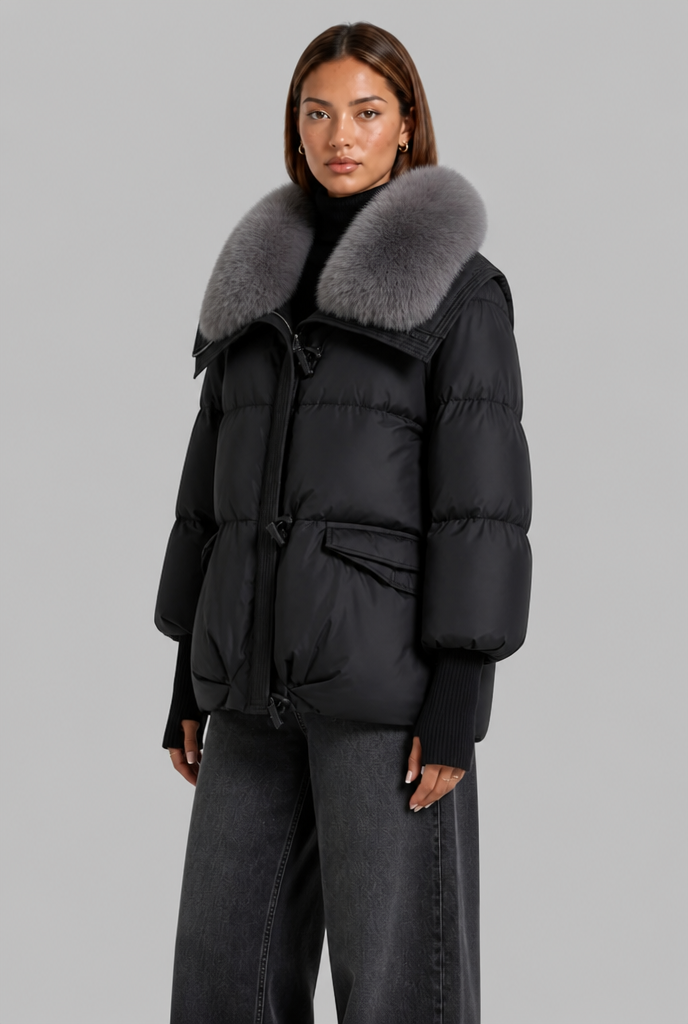 Oversized Puffer Jacket with Fur Hood