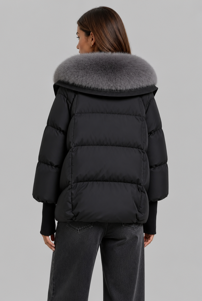 Oversized Puffer Jacket with Fur Hood