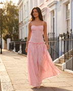 Pink Drop Waist Corset Bodice Maxi Dress