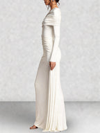 Off Shoulder Long Sleeve Draped Maxi Dress