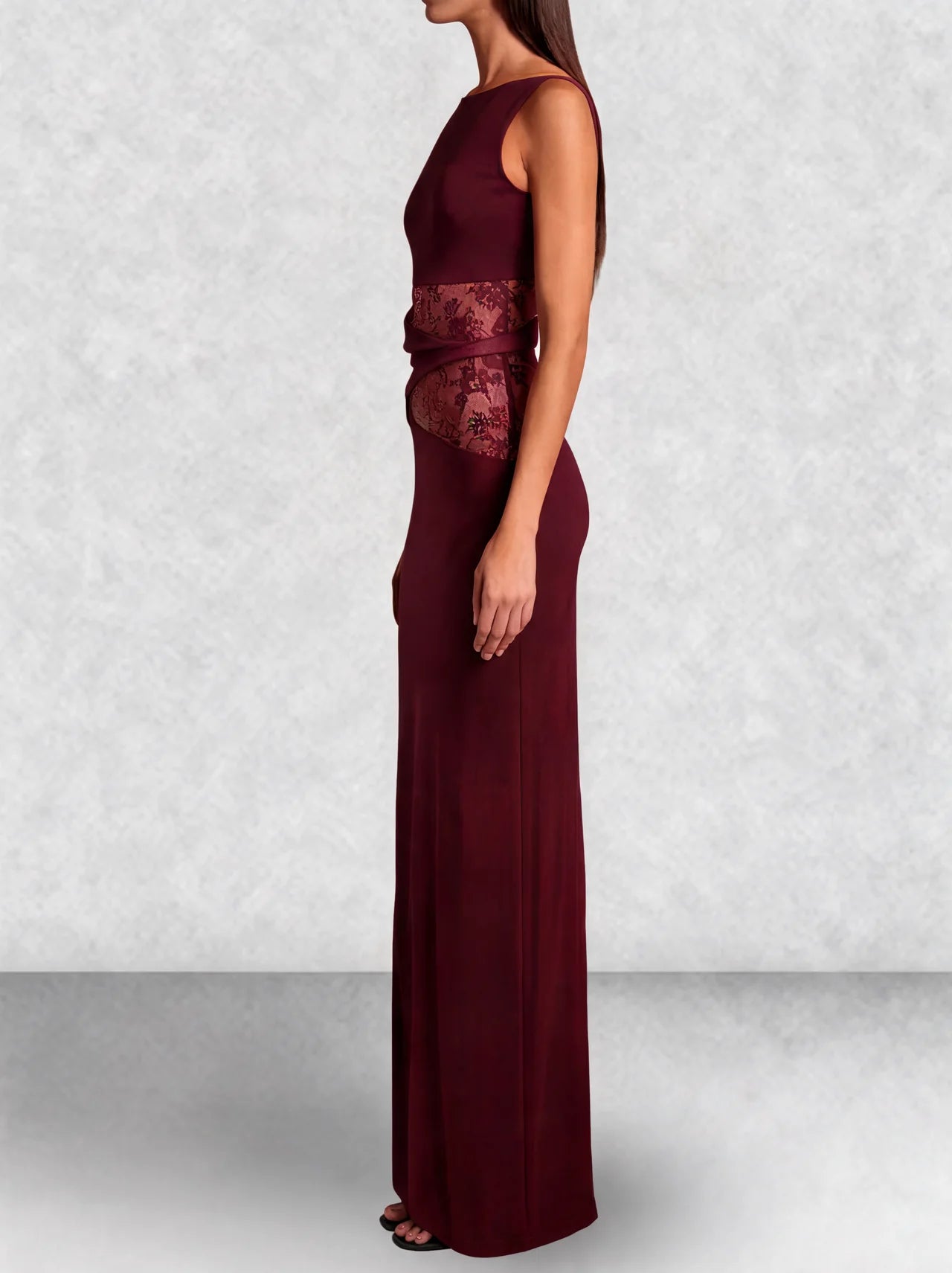 Lace Panel High Neck Column Maxi Dress