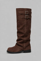 Double Buckle Knee-High Suede Boots