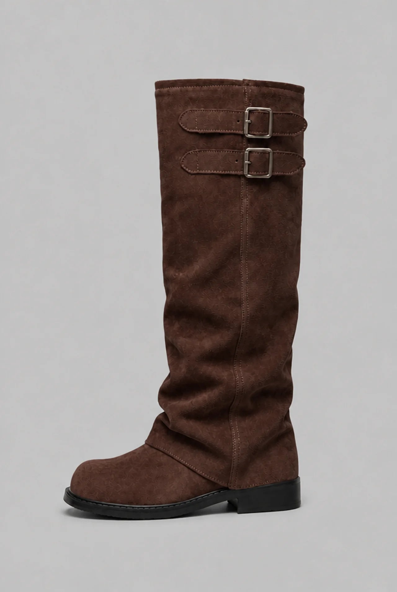 Double Buckle Knee-High Suede Boots