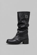 Slouchy Double Buckle Biker Boots
