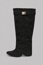 Foldover Cuff Knee-High Buckle Boots