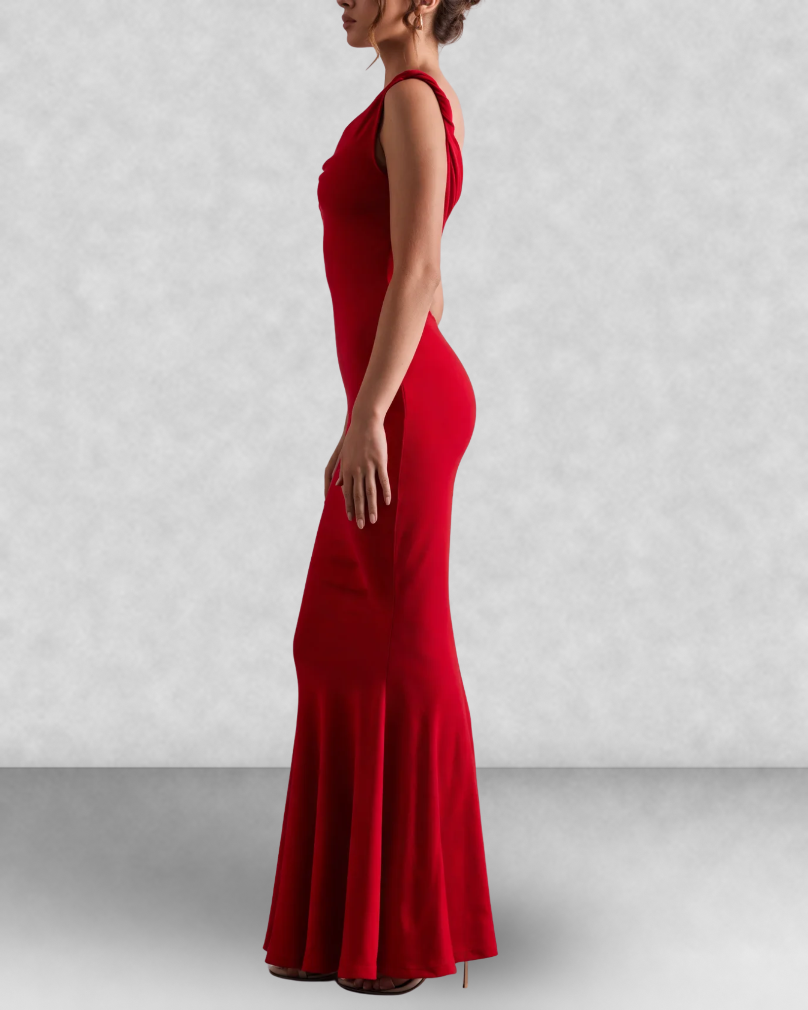 Off Shoulder Fishtail Column Maxi Dress