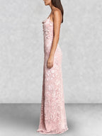 Floral Cowl Neck Lace Up Back Maxi Dress