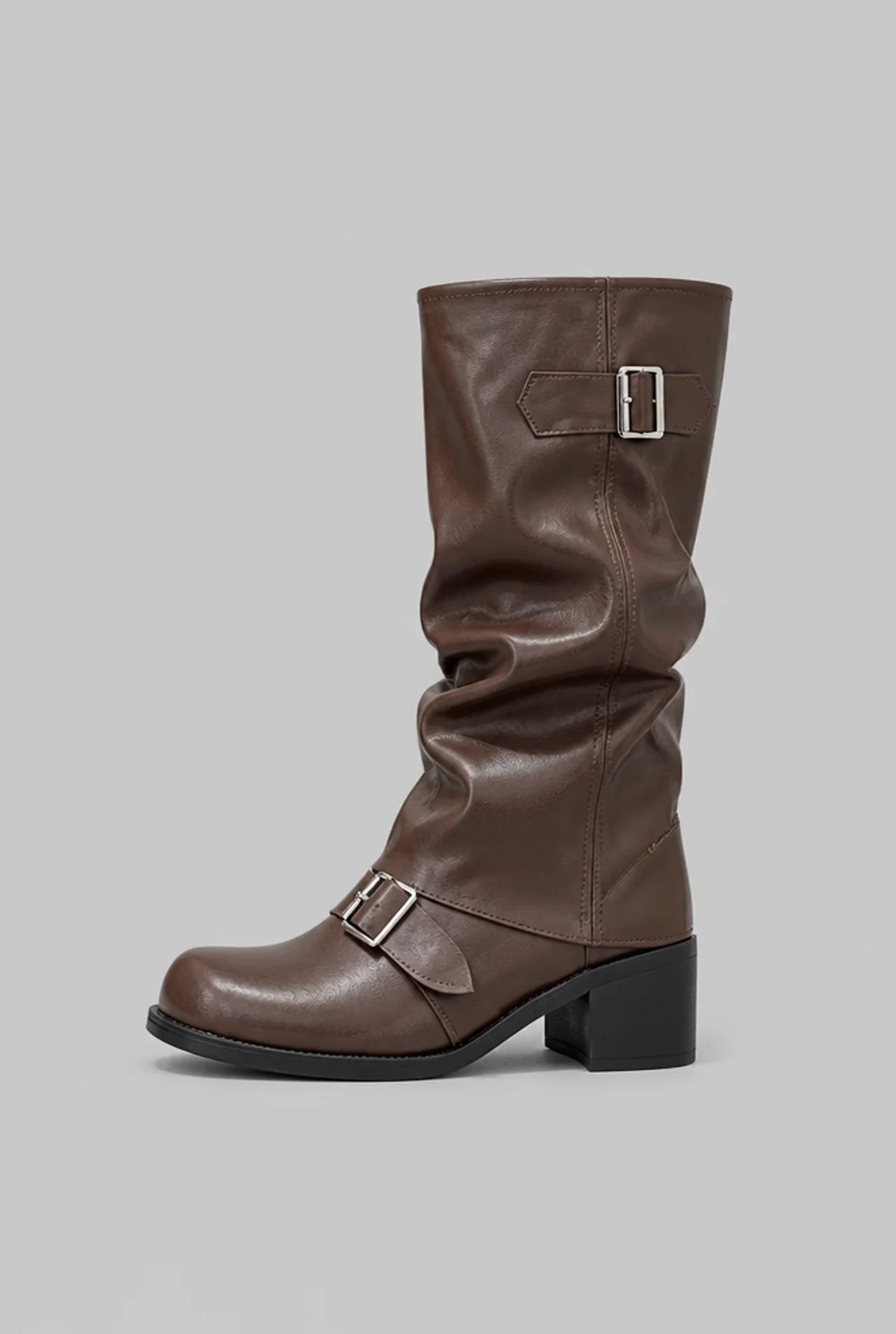 Slouchy Double Buckle Biker Boots