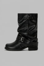 Slouchy Buckle Wrap Mid-Calf Boots