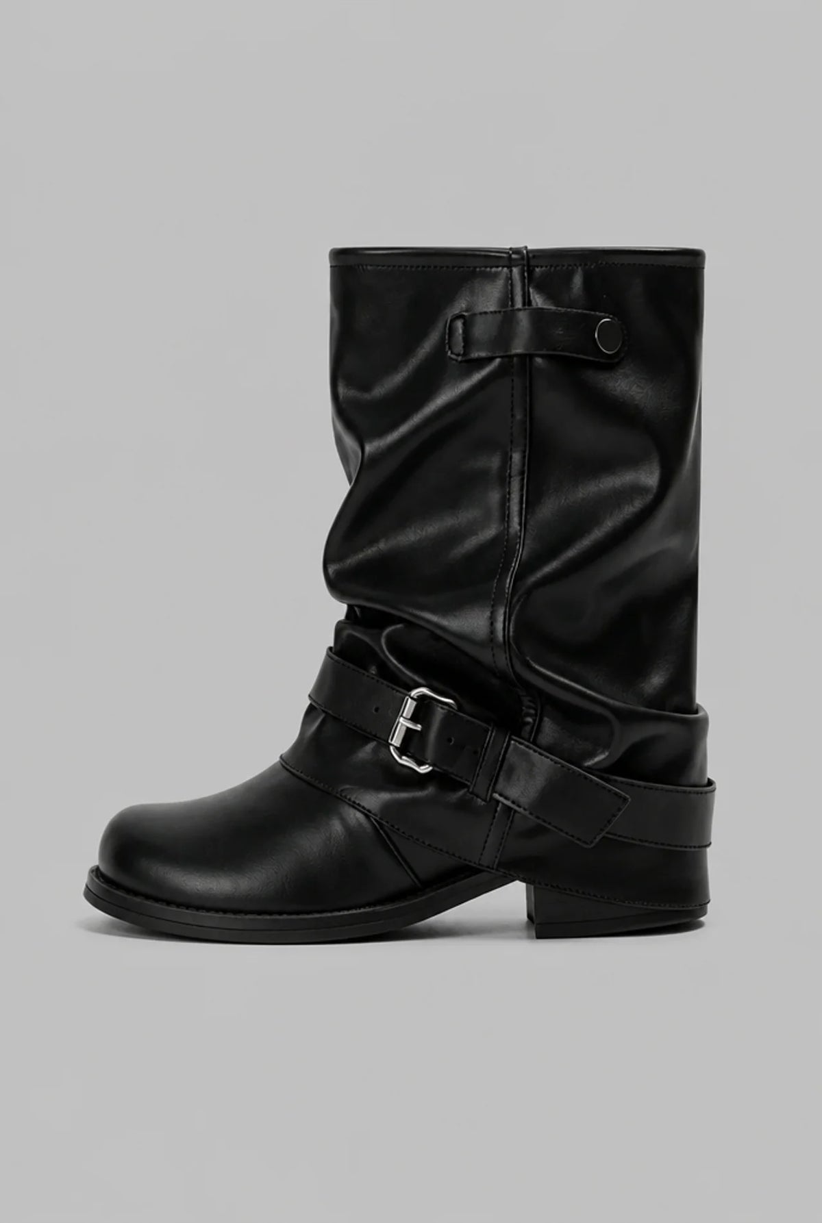 Slouchy Buckle Wrap Mid-Calf Boots