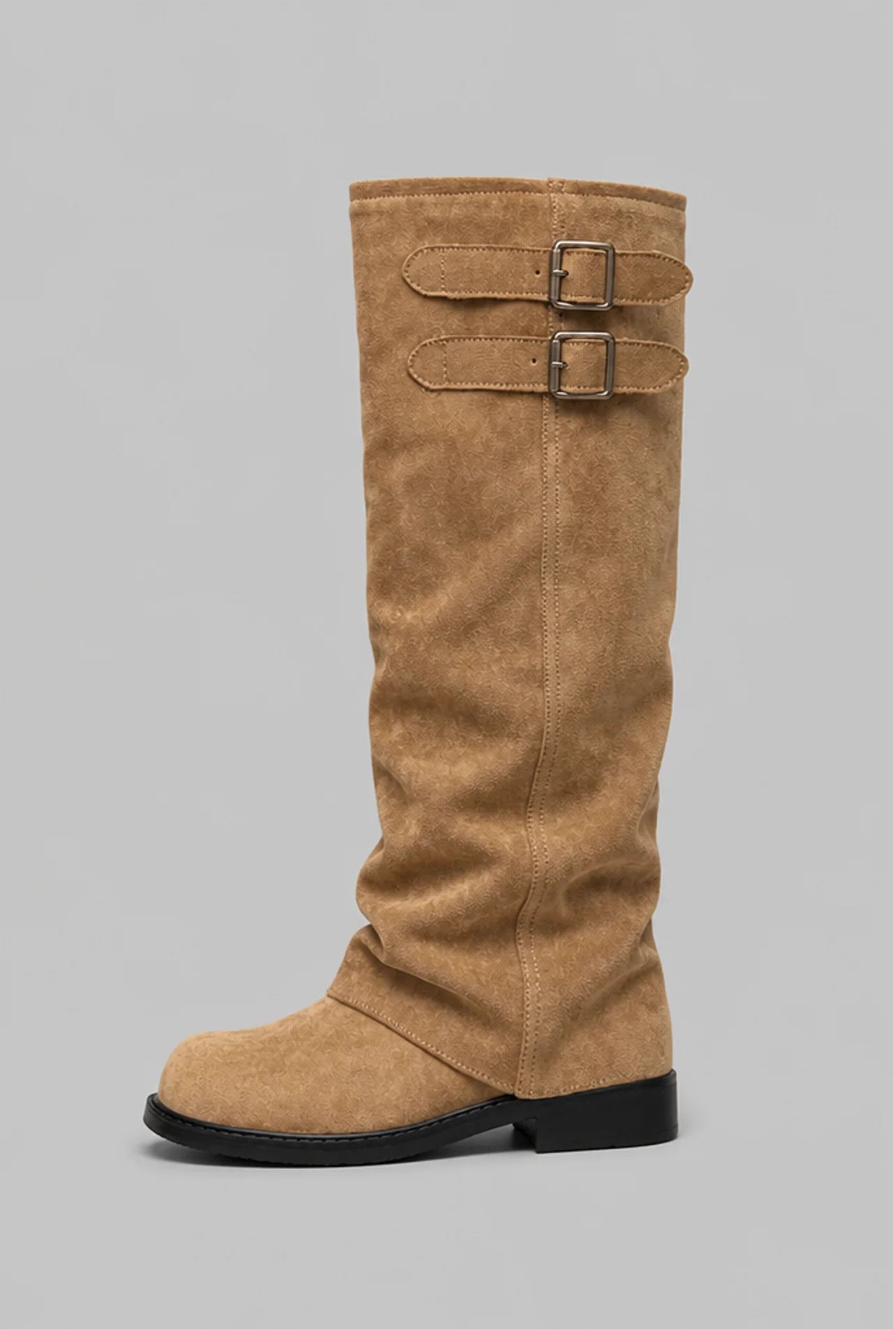 Double Buckle Knee-High Suede Boots