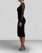 Mesh Sleeve Square Neck Bodycon Midi Dress