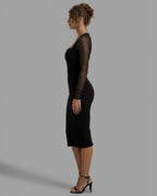 Black Mesh Sleeve Square Neck Bodycon Midi Dress