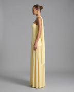 Pale Yellow Strapless Corset Back Maxi Dress