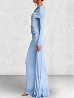 Off Shoulder Long Sleeve Draped Maxi Dress