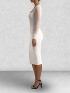 Mesh Sleeve Square Neck Bodycon Midi Dress