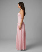 Pink Drop Waist Corset Bodice Maxi Dress