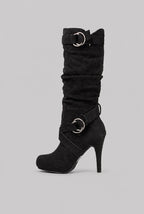 Slouchy Buckle Knee-High Stiletto Boots