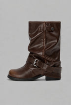 Slouchy Buckle Wrap Mid-Calf Boots