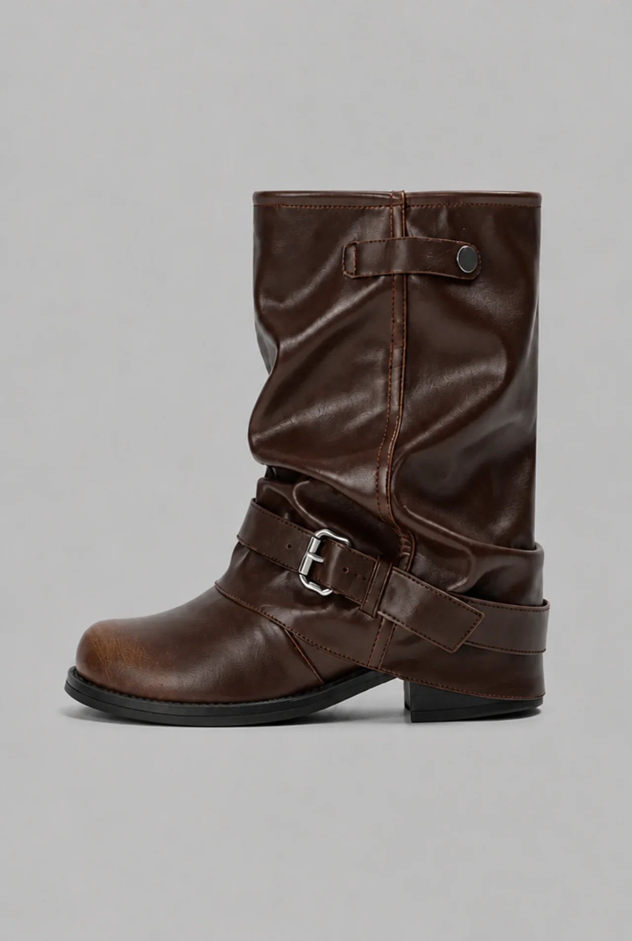 Slouchy Buckle Wrap Mid-Calf Boots