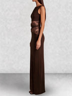Lace Panel High Neck Column Maxi Dress