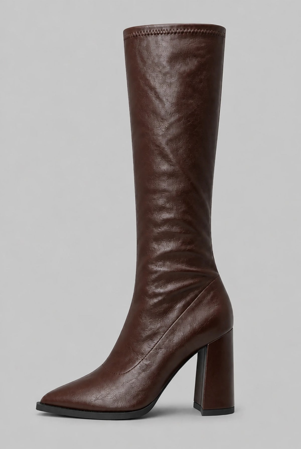 Pointed Toe Knee-High Boots with Block Heel
