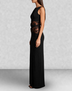 Lace Panel High Neck Column Maxi Dress