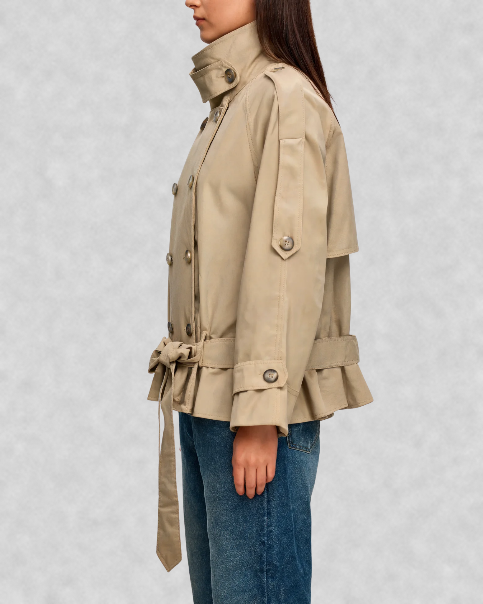 Cape Sleeve Double-Breasted Trench Jacket
