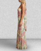 Floral Strapless Neck Scarf Maxi Dress