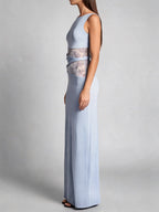 Lace Panel High Neck Column Maxi Dress