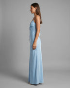 Pale Blue Satin Slip Tie Front Maxi Dress