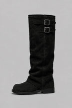 Double Buckle Knee-High Suede Boots