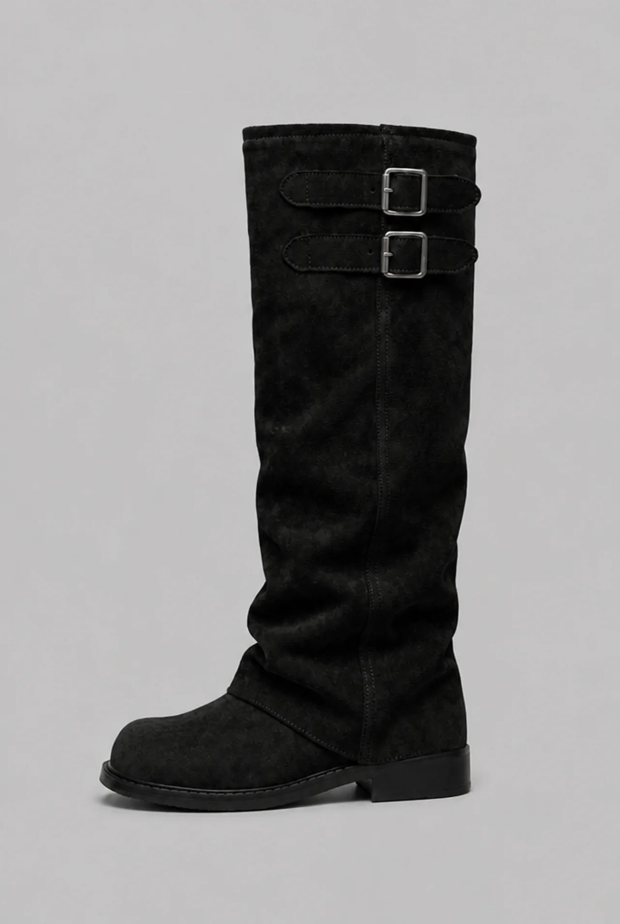 Double Buckle Knee-High Suede Boots