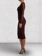 Mesh Sleeve Square Neck Bodycon Midi Dress