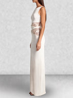 Lace Panel High Neck Column Maxi Dress