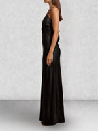 Satin Slip Tie Front Maxi Dress